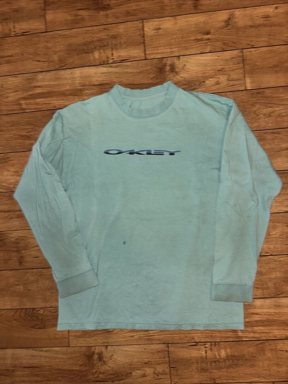 Vintage Oakley Long Sleeve T-Shirt Turquoise Blue XL 22x27 Y2K
